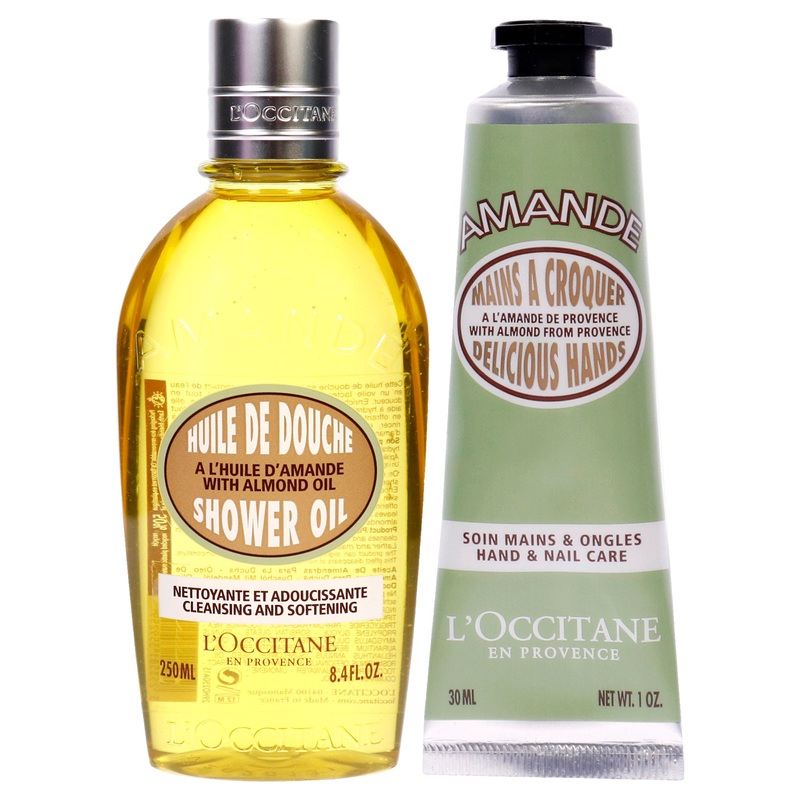Almond Cleansing and Softening Shower Oil and Hand Cream Kit by LOccitane for Unisex - 2 Pc Kit 8.4oz Shower Oil, 1oz Cream