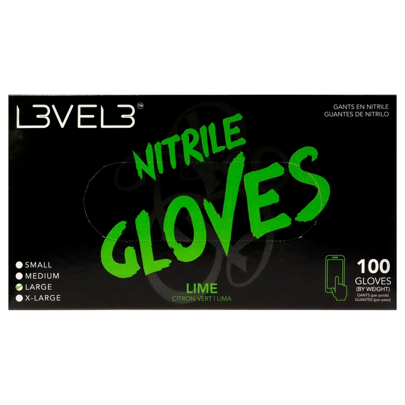 Nitrile Gloves - Lime by L3VEL3 for Unisex - 100 Pc Gloves (L)
