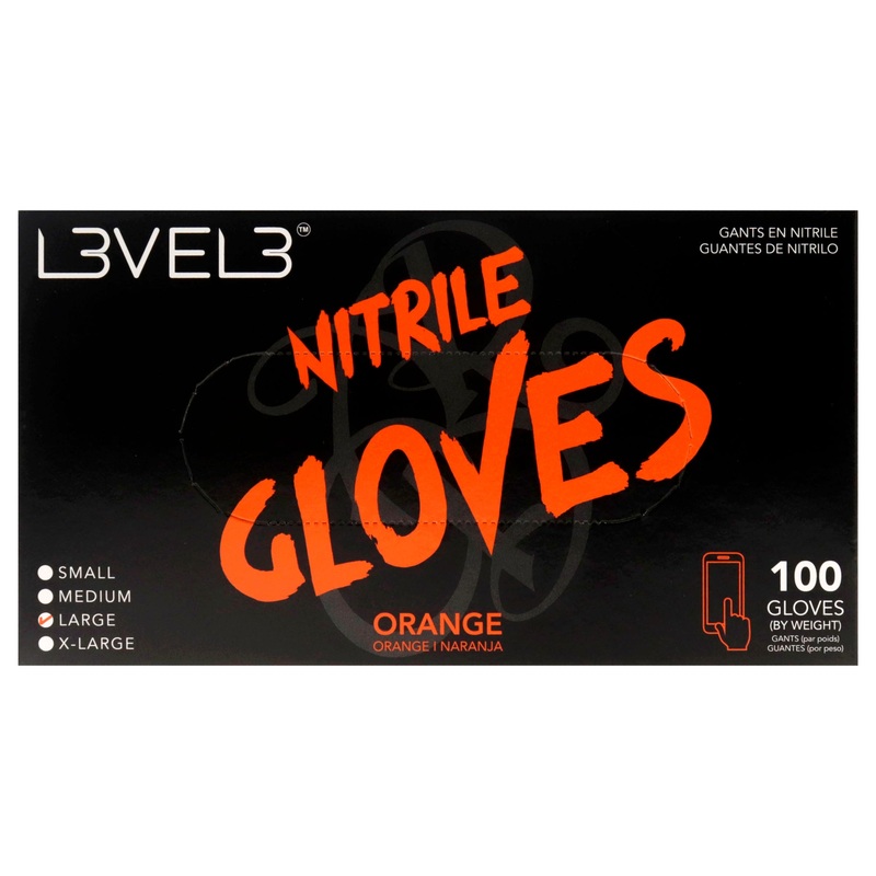 Nitrile Gloves - Orange by L3VEL3 for Unisex - 100 Pc Gloves (L)