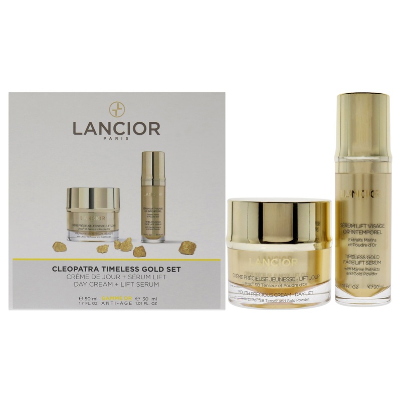 Timeless Gold Cleopatra Set by Lancior for Unisex - 2 Pc 1.7oz Youth Precious Cream - Day Lift, 1oz Timeless Gold Face Lift Serum