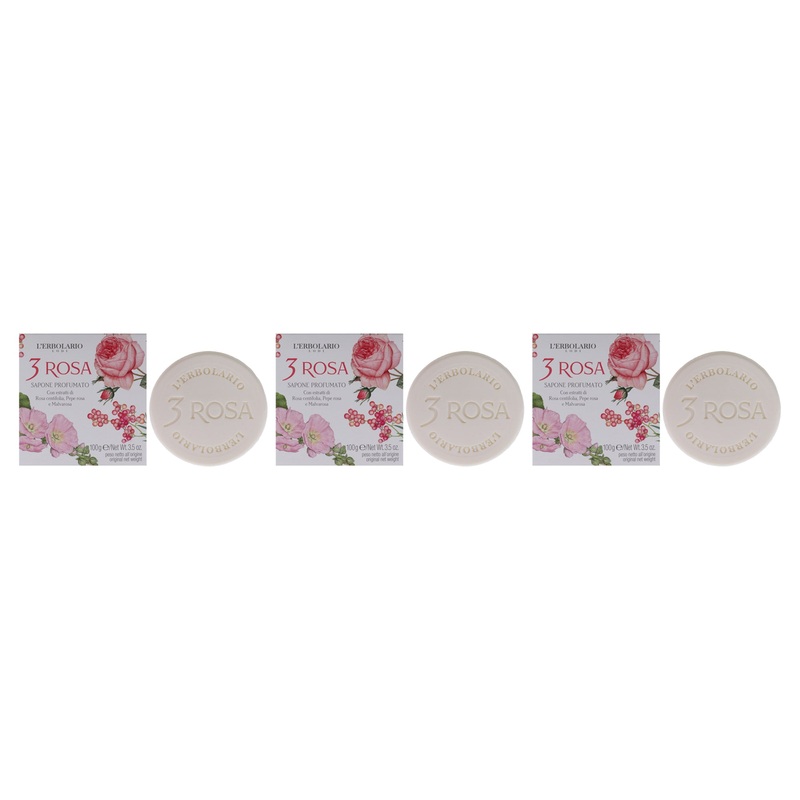 3 Rose Perfumed Bar Soap by LErbolario for Unisex - 3.5 oz Soap - Pack of 3