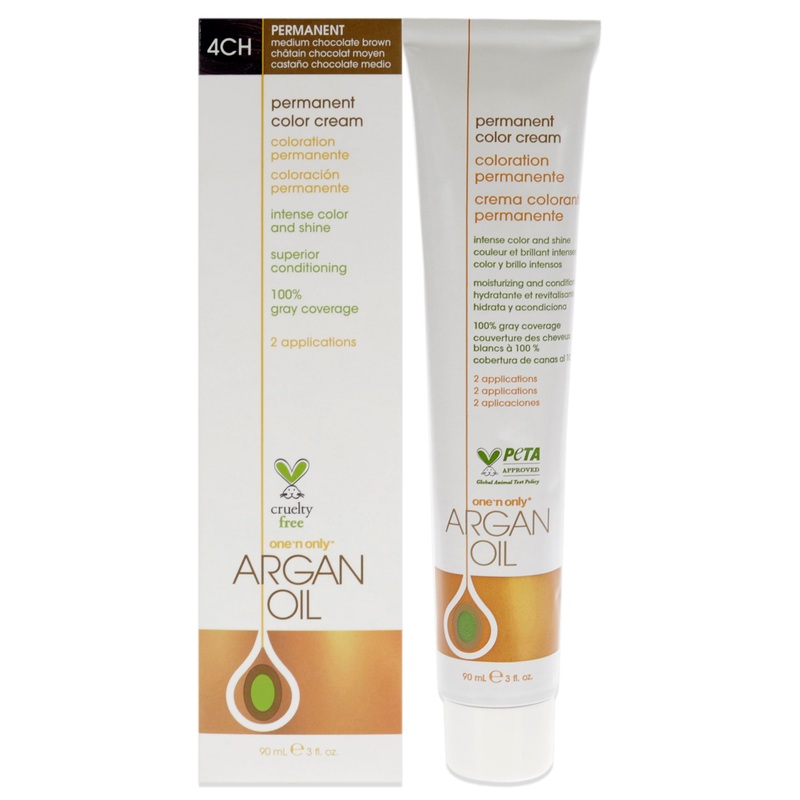 Argan Oil Permanent Color Cream - 4CH Medium Chocolate Brown by One n Only for Unisex - 3 oz Hair Color