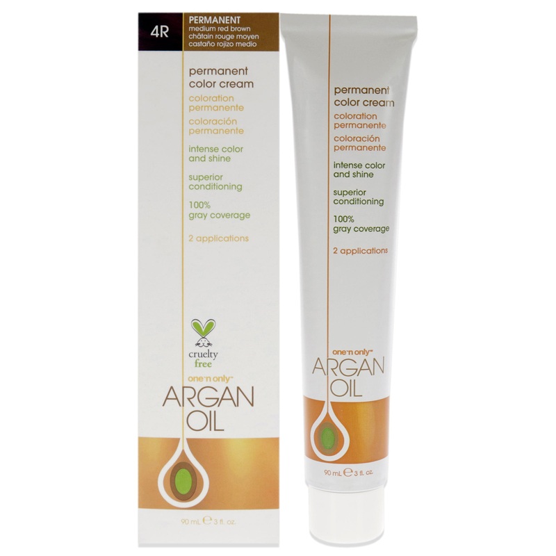 Argan Oil Permanent Color Cream - 4R Medium Red Brown by One n Only for Unisex - 3 oz Hair Color