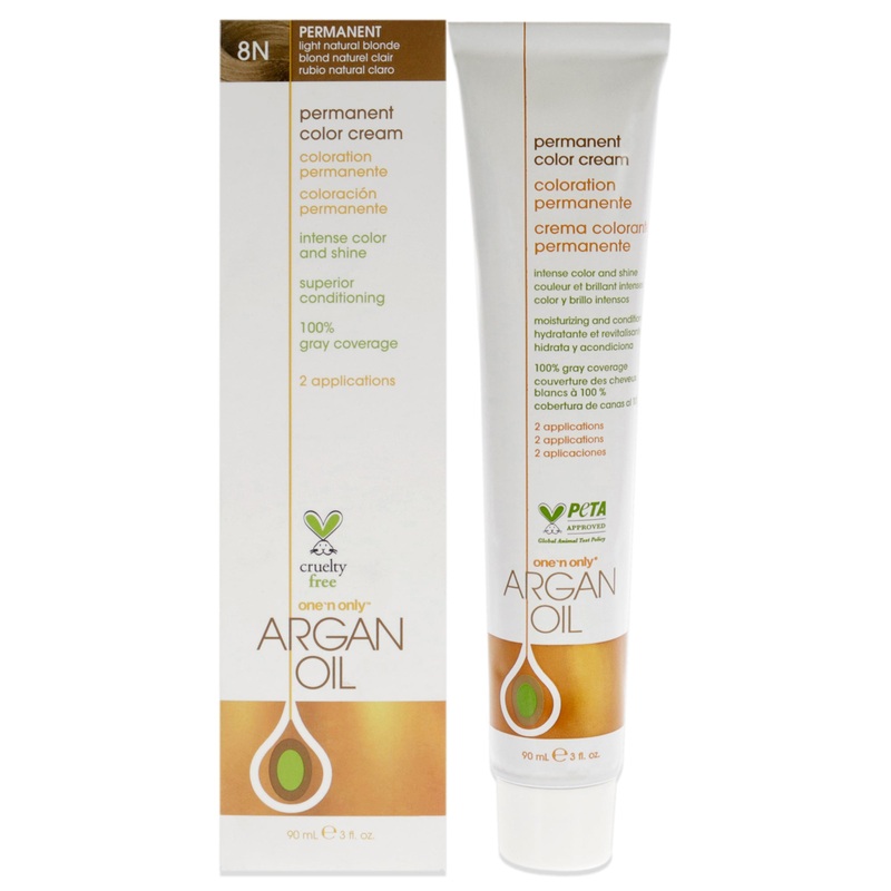 Argan Oil Permanent Color Cream - 8N Light Natural Blonde by One n Only for Unisex - 3 oz Hair Color