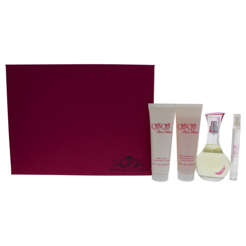 Can Can by Paris Hilton for Women - 4 Pc Gift Set 3.4oz EDP Spray, 0.34oz EDP Spray, 3oz Body Lotion, 3oz Bath and Shower Gel