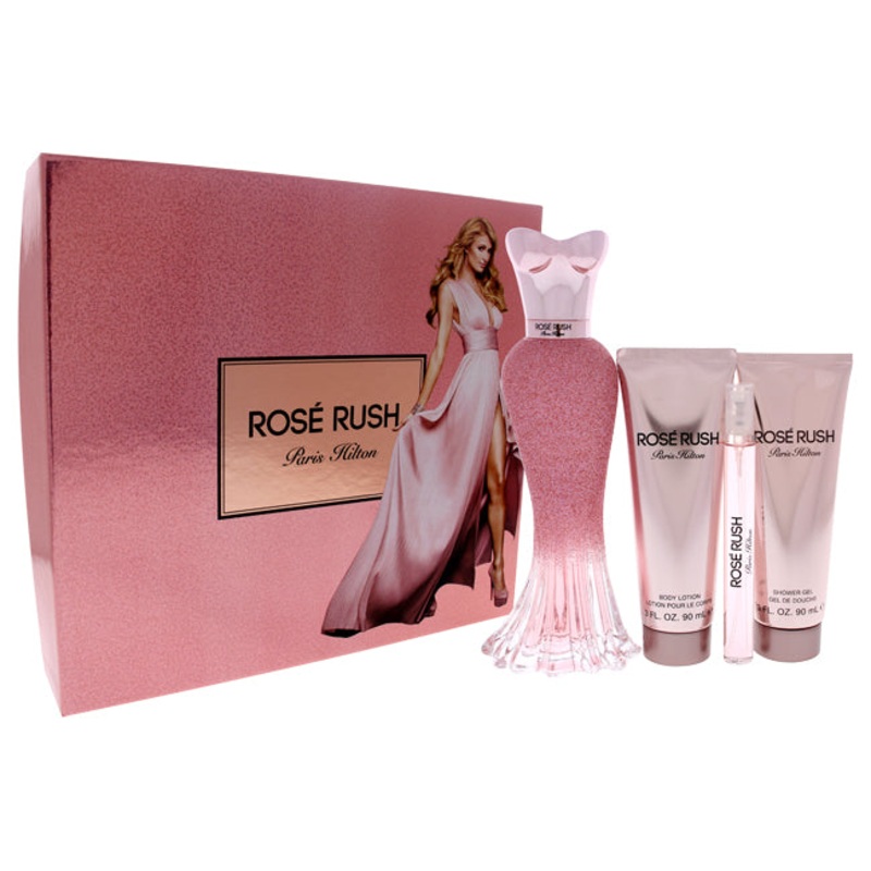 Rose Rush by Paris Hilton for Women - 4 Pc Gift Set 3.4oz EDP Spray, 0.34oz EDP Spray, 3.0oz Body Lotion, 3.0oz Shower Gel