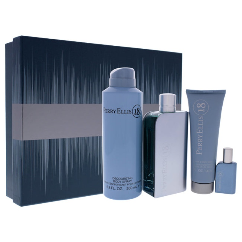 Perry Ellis 18 by Perry Ellis for Men - 4 Pc Gift Set 3.4oz EDT Spray, 0.25oz EDT Spray, 6oz Body Spray, 3oz Hair and Body Wash