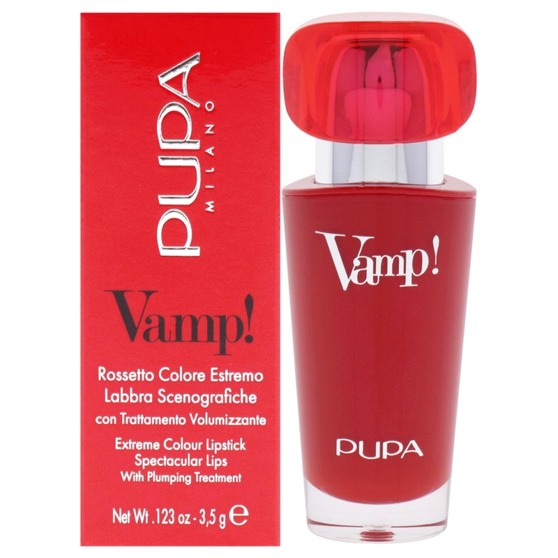 Vamp! Extreme Colour Lipstick with Plumping Treatment - 303 Iconic Red by Pupa Milano for Women - 0.123 oz Lipstick
