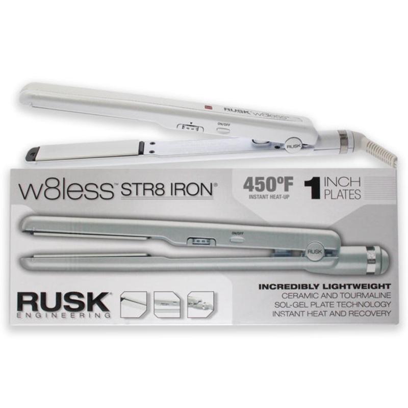 W8less Str8 Iron Ceramic and Tourmaline Flat Iron - IREW8LS2510 - White by Rusk for Unisex - 1 Inch Flat Iron