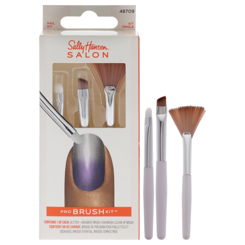 Salon Pro Brush Kit - 48709 by Sally Hansen for Women - 3 Pc Glitter Plus Gradient Brush, Clean-Up Brush, Fan Brush