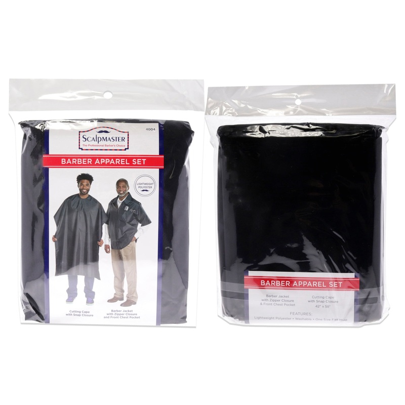 Barber Jacket and Cutting Cap Set - Black by Scalpmaster for Unisex - 2 Pc Barber Jacket, Cutting Cape