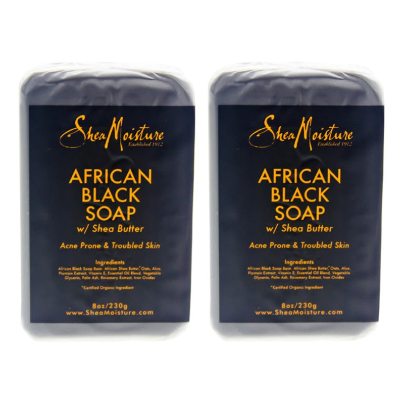 African Black Soap Bar Acne Prone & Troubled Skin - Pack of 2 by Shea Moisture for Unisex - 8 oz Bar Soap