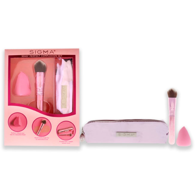 3DHD Perfect Complexion Set by SIGMA for Women - 3 Pc Set 3DHD Blender, 3DHD Kabuki Brush, Bag