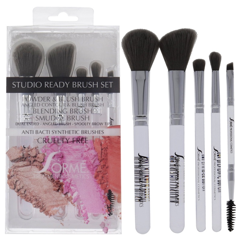 Professional Brush Set - Studio Ready by Sorme Cosmetics for Women - 5 Pc Powder and Blush Brush, Angled Contour and Blush Brush, Smudge Brush, Blending Brush, Dual Ended Angled Brush