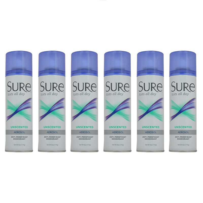 Aerosol Unscented Anti-Perspirant and Deodorant by Sure for Unisex - 6 oz Deodorant Spray - Pack of 6