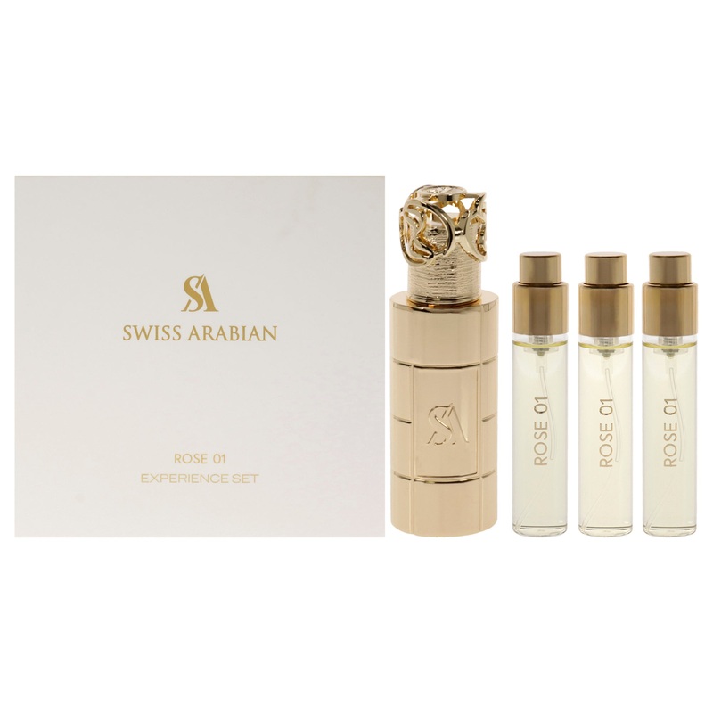 Rose 01 by Swiss Arabian for Unisex - 4 Pc Mini Gift Set 3 x 10ml Perfume Spray, 1 Metal Case