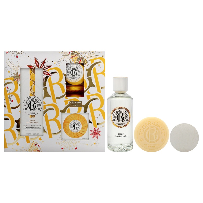 Bois DOrange Set by Roger & Gallet for Unisex - 5 Pc Gift Set 3.3oz Wellbeing Fragrant Water, 1.7oz Wellbeing Soap, 3 x 0.88oz Bath Tablets